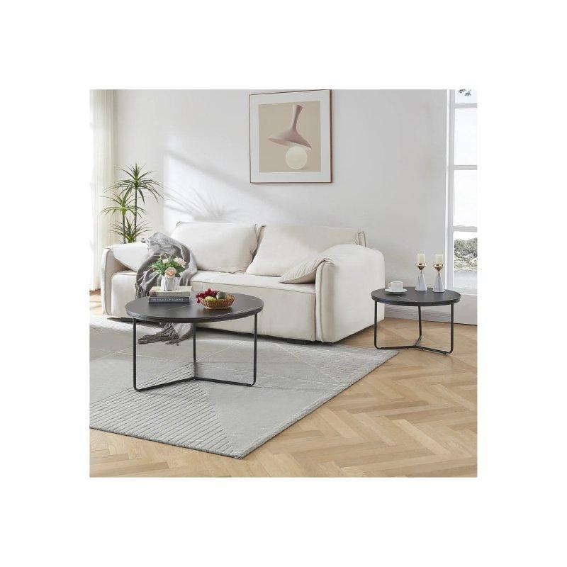 İkili Zigon Sehpa Takımı Siyah Mermer Desenli Metal Ayaklı 80x45 cm - 106699