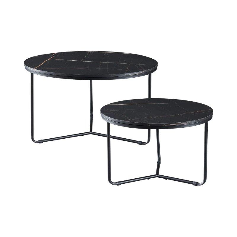 İkili Zigon Sehpa Takımı Siyah Mermer Desenli Metal Ayaklı 80x45 cm - 106699