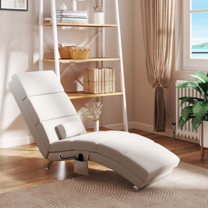 Isıtmalı Masajlı Krem Dinlenme Koltuğu 56x168x84 cm Metal Ayaklı Tüylümsüz Polyester Kumaş - 109370