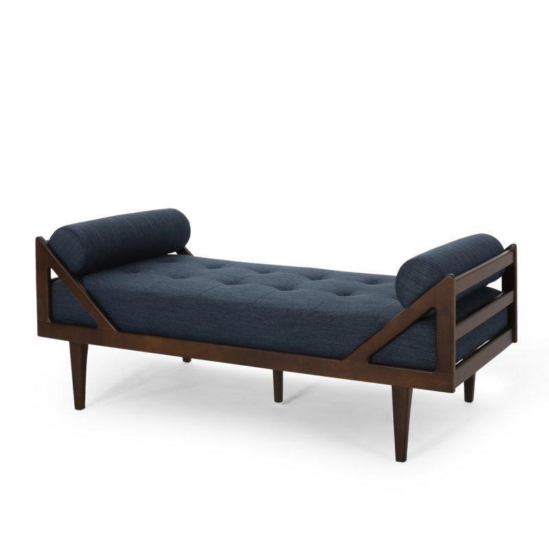 İskandinav Dinlenme Koltuğu Lacivert Kumaş Döşemeli Masif Ahşap Ayaklı-61 x 166 x 166 cm - 109583