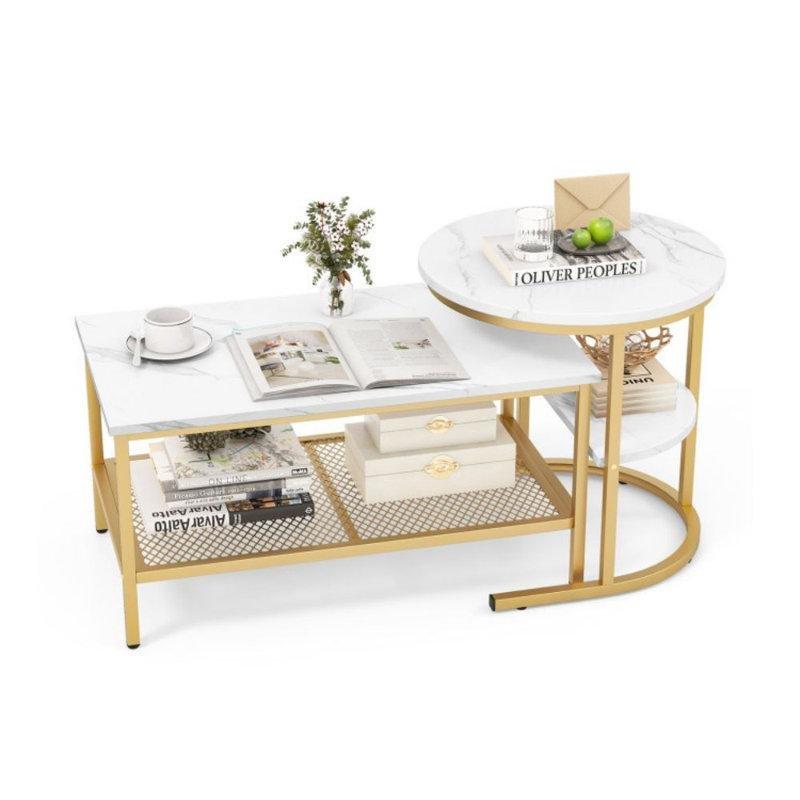 Javarrius Yapay Mermerli 2%27li Yuvalanabilir Orta Sehpa Seti - 52 cm x 53 cm - 105028