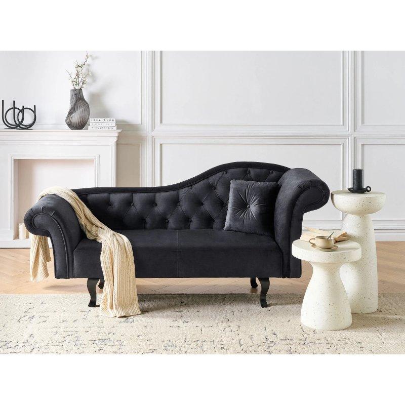 Kadife Kumaş Sağ Yön Dinlenme Koltuğu Siyah Yastıklı-192x59x81 cm - 109862