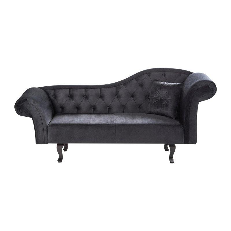 Kadife Kumaş Sağ Yön Dinlenme Koltuğu Siyah Yastıklı-192x59x81 cm - 109862