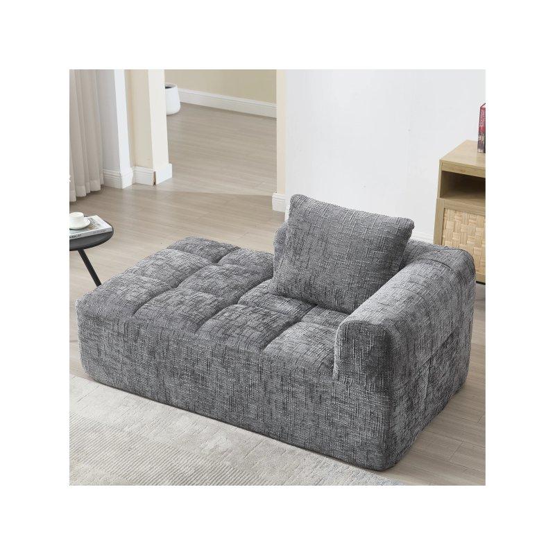 Kadife Kumaşlı Cepli Minderli Dinlenme Koltuğu Gri-158x90x60 cm - 110036