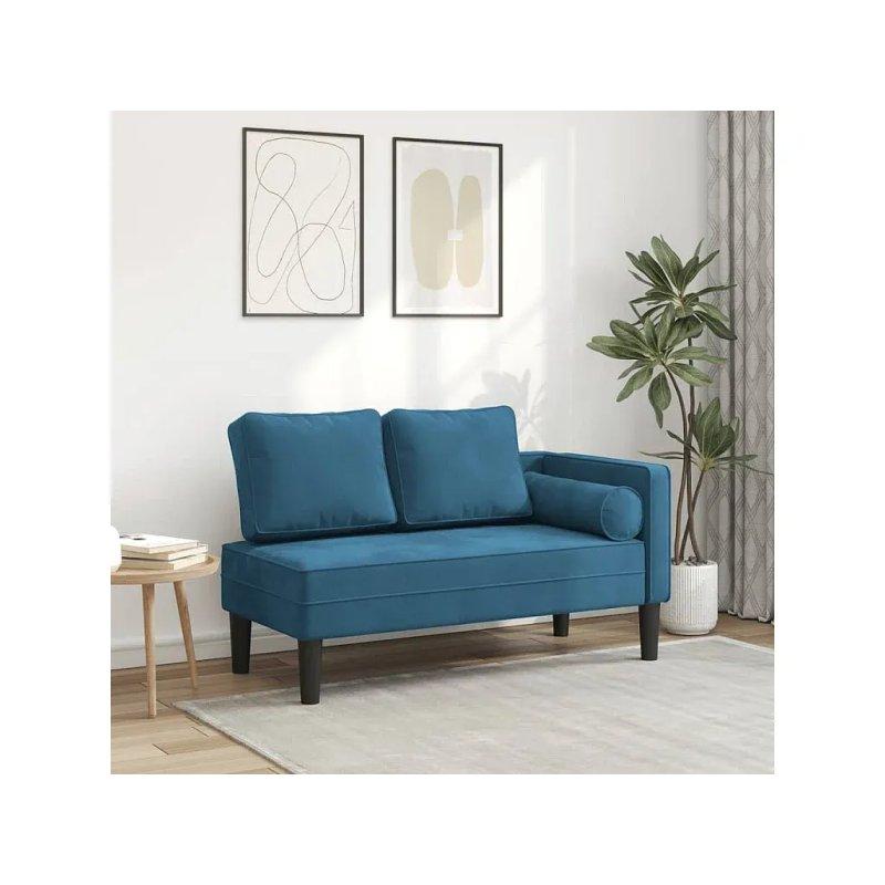 Kadife Kumaşlı Minderli Dinlenme Koltuğu Mavi-117x62x58 cm - 109778