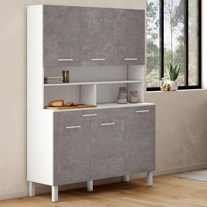 Kahve Köşesi Beyaz-Beton Görünümlü 120 cm 6 Kapılı Çekmeceli - 100254