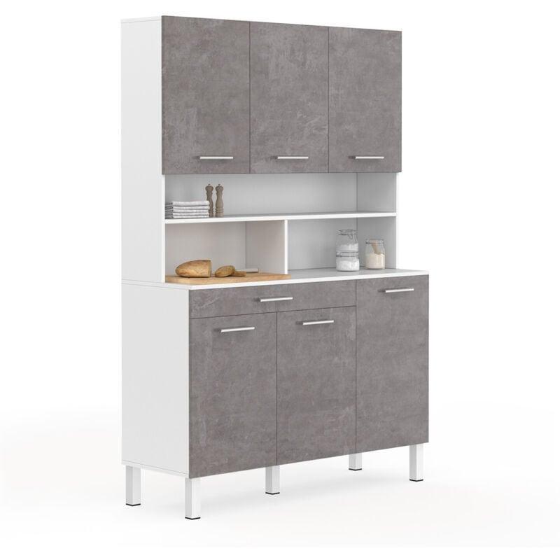 Kahve Köşesi Beyaz-Beton Görünümlü 120 cm 6 Kapılı Çekmeceli - 100254