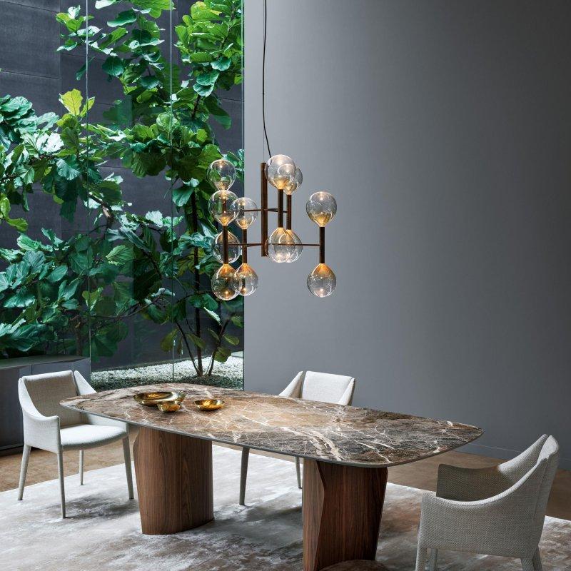 Kahverengi Ahşap Ayaklı Mermer Yemek Masası 240x120 cm - 91741