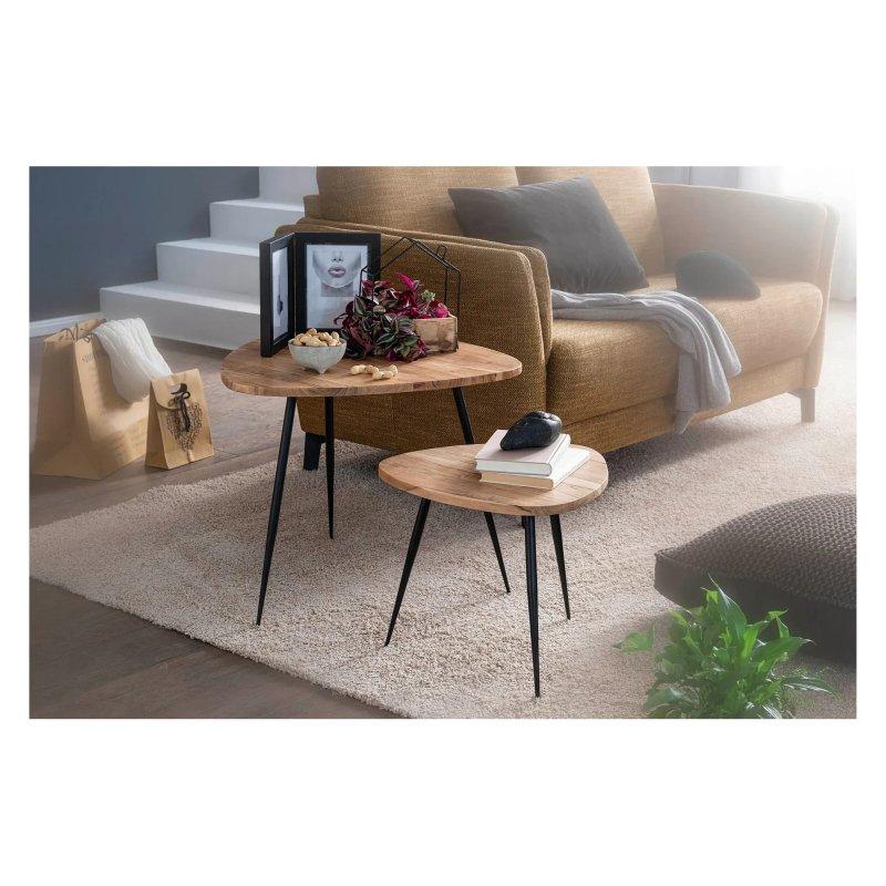 Kahverengi Ahşap Zigon Sehpa 60x51x60 cm Metal Ayaklı İkili Set - 106498