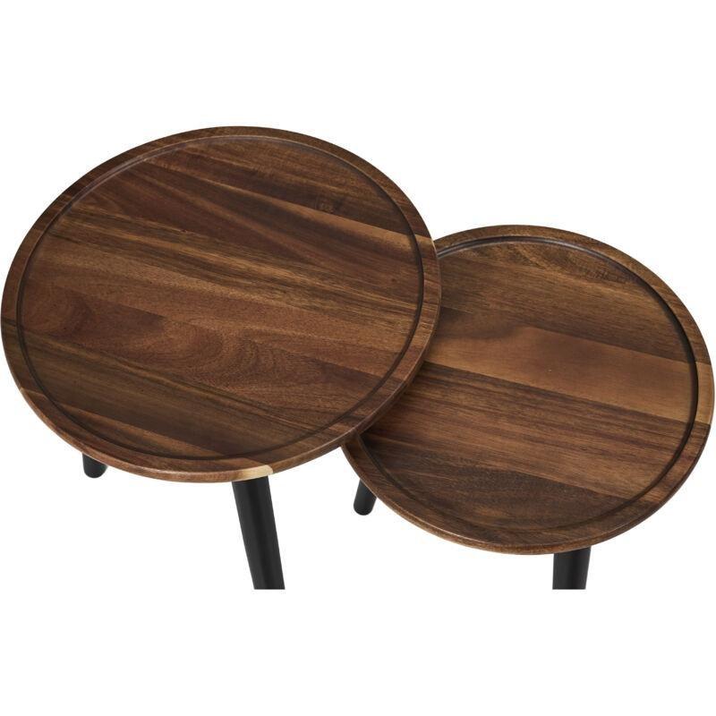 Kahverengi Akasya Ahşap İç İçe Geçebilen Mantar Yan Sehpa-38x38x40 cm - 112758