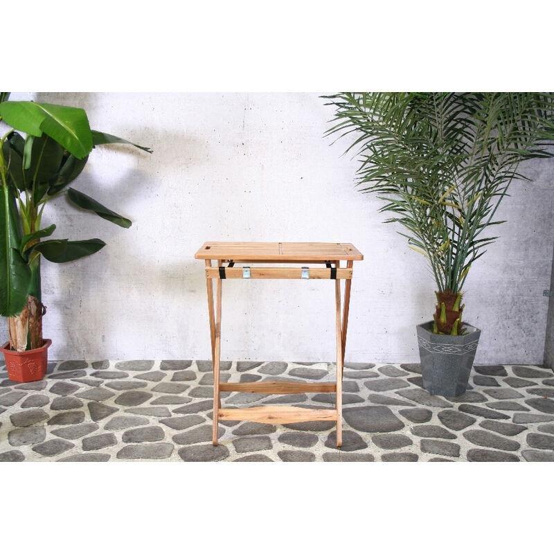 Kahverengi Akasya Ahşap Katlanır Gold Yan Sehpa-70x43x85 cm - 111706