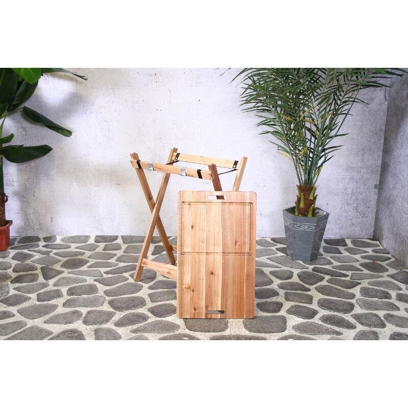 Kahverengi Akasya Ahşap Katlanır Gold Yan Sehpa-70x43x85 cm - 111706