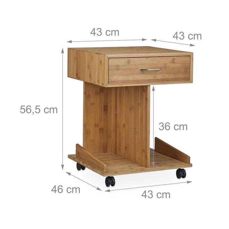 Kahverengi Bambu Çekmeceli 2 Bölmeli Tekerlekli Yan Sehpa-57x43x46 cm - 111476