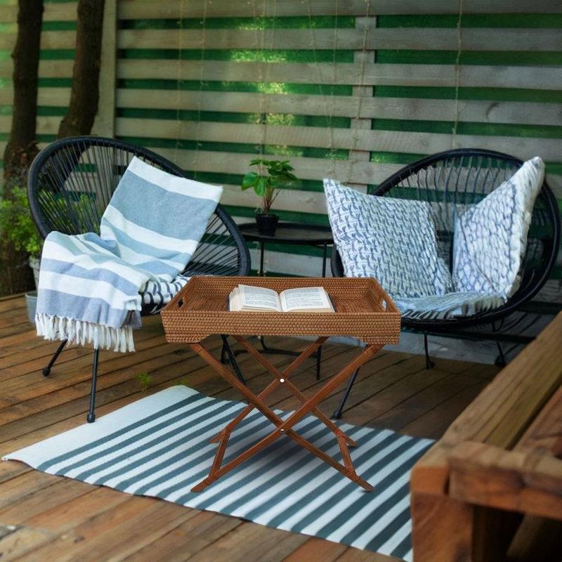 Kahverengi Bambu Hasır Katlanır Zigon Sehpa 66 cm x 43 cm x 76 cm - 108262