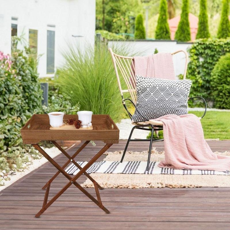 Kahverengi Bambu Hasır Katlanır Zigon Sehpa 66 cm x 43 cm x 76 cm - 108262