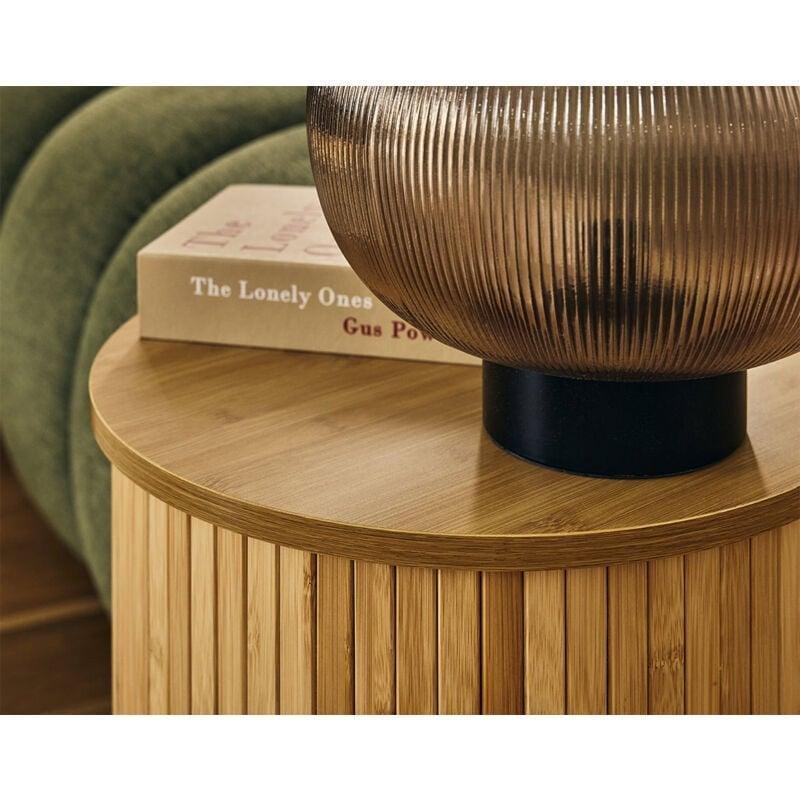 Kahverengi Bambu Raflı Ahşap Yan Sehpa-40x40x40 cm - 110456