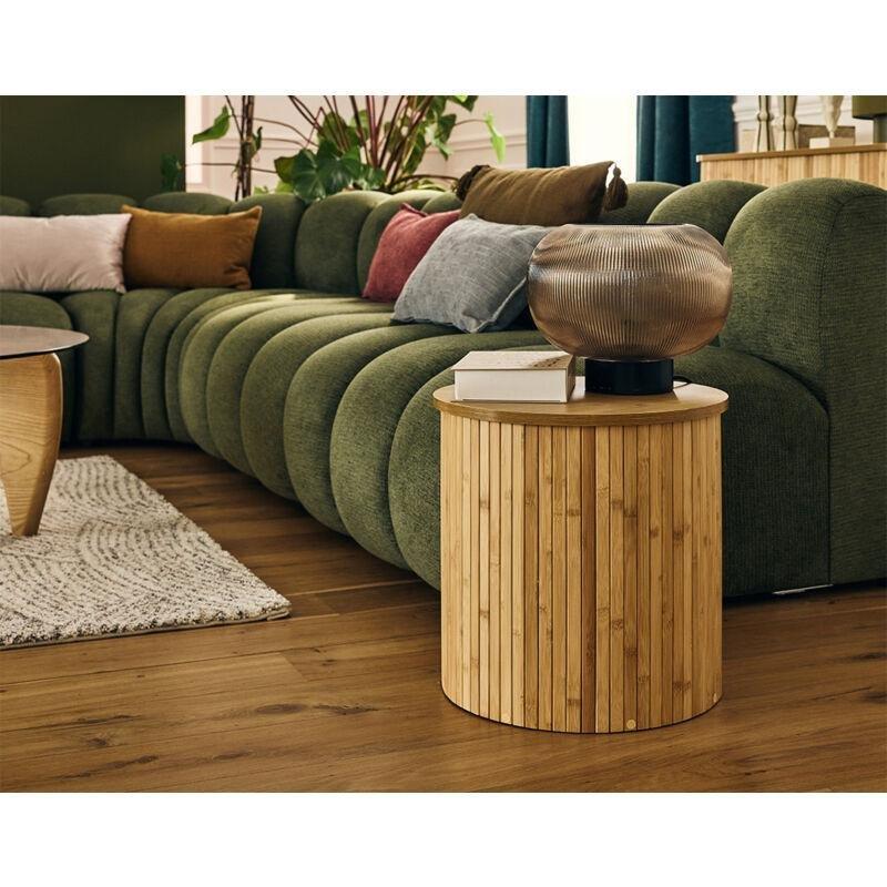 Kahverengi Bambu Raflı Ahşap Yan Sehpa-40x40x40 cm - 110456