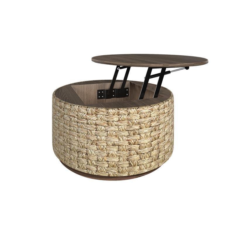 Kahverengi Bej Hasır Rattan Orta Sehpa 83x83x45 cm - 105379