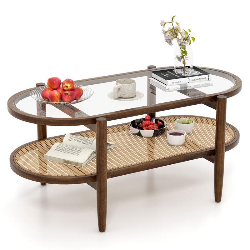Kahverengi Cam Oval Renkli Orta Sehpa 102x56x47 cm - 105451