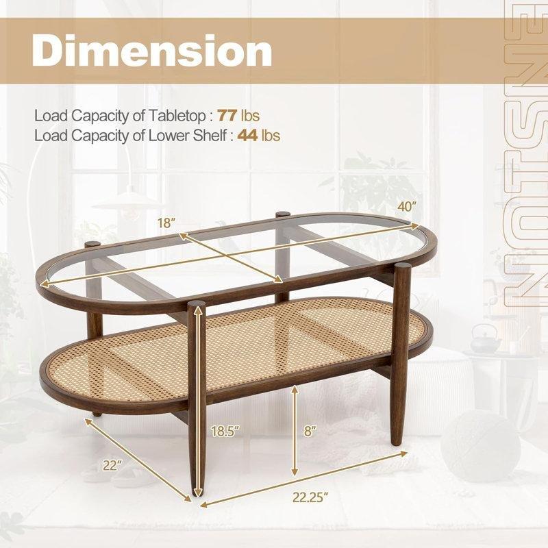 Kahverengi Cam Oval Renkli Orta Sehpa 102x56x47 cm - 105451