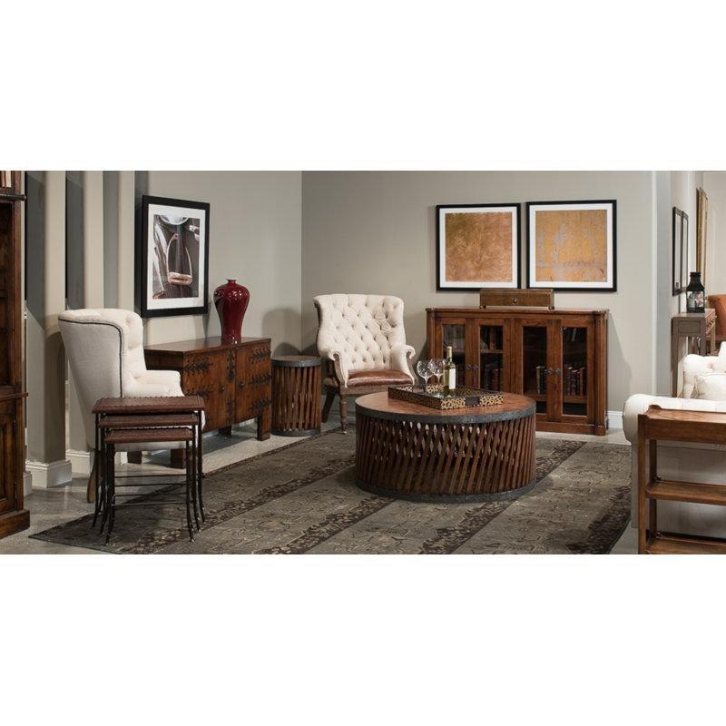 Kahverengi Deri Kaplamalı Oymalı Demir Zigon Sehpa 41 cm 97 cm - 108448