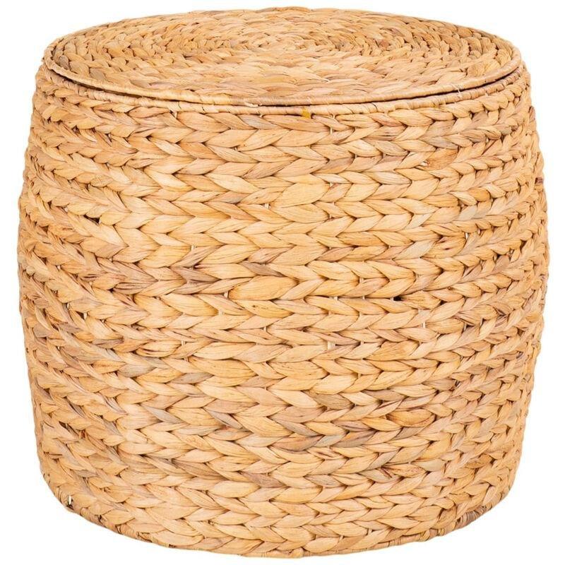 Kahverengi Doğal Lif Örgü Sandıklı Traverten Yan Sehpa-43x43x34 cm - 112035
