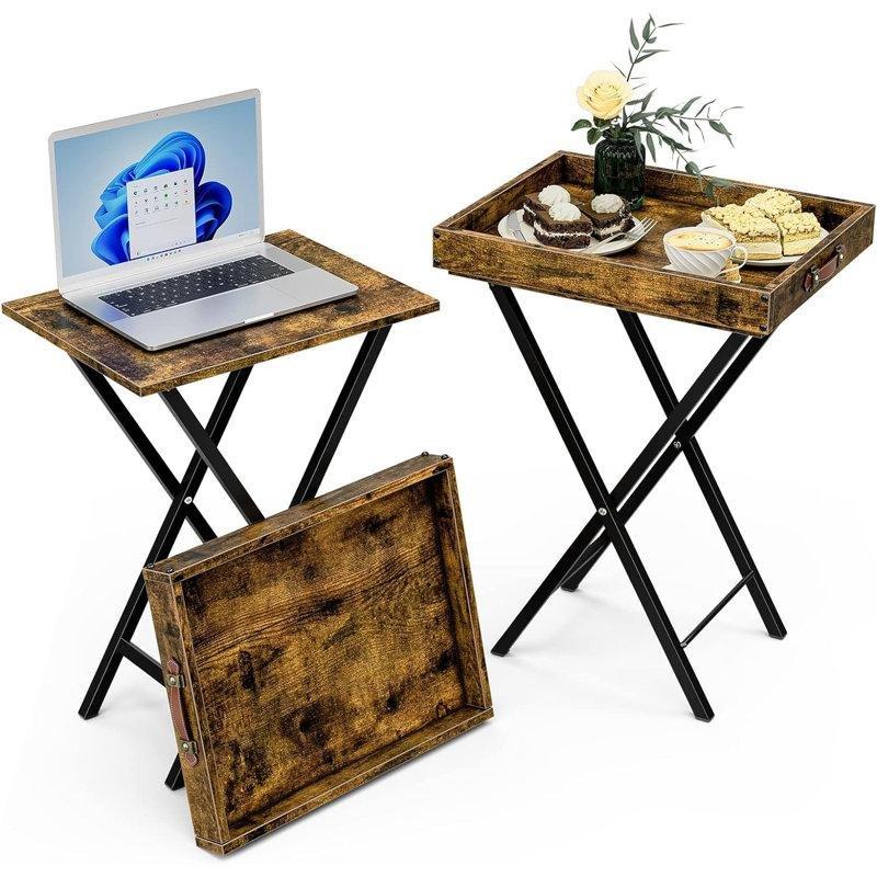 Kahverengi Endüstriyel Ahşap Çanta Zigon Sehpa 48x36x65 cm 2%27li Set - 108766