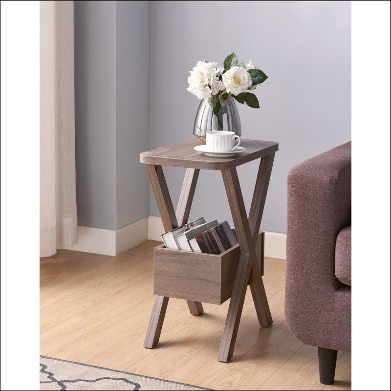 Kahverengi Endüstriyel Ahşap Çekmeceli Raflı Gazetelik Yan Sehpa-61x28x51 cm - 112983