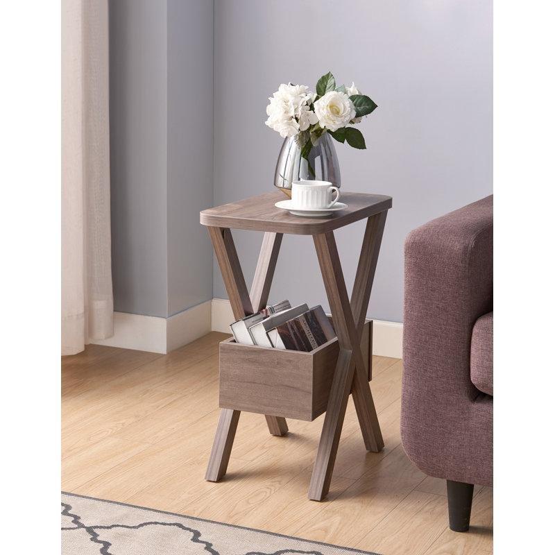 Kahverengi Endüstriyel Ahşap Çekmeceli Raflı Gazetelik Yan Sehpa-61x28x51 cm - 112983