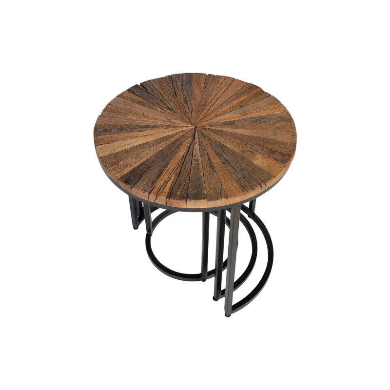 Kahverengi Geri Dönüştürülmüş Ahşap Üçlü Zigon Sehpa 45 cm - 106285