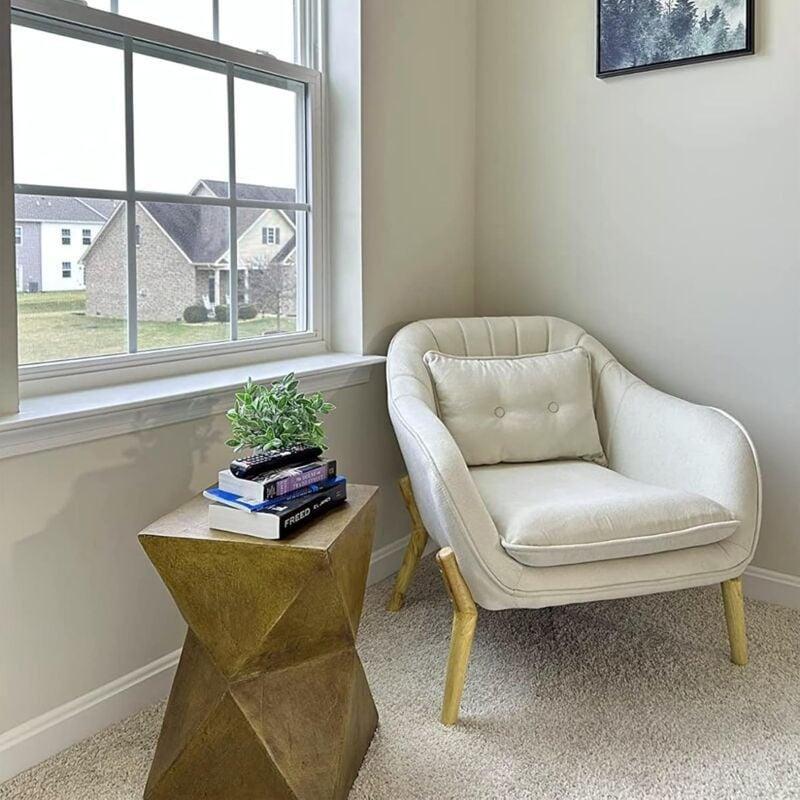 Kahverengi Hafif Beton Geometrik Ahşap Yan Sehpa-31x31x45 cm - 110419