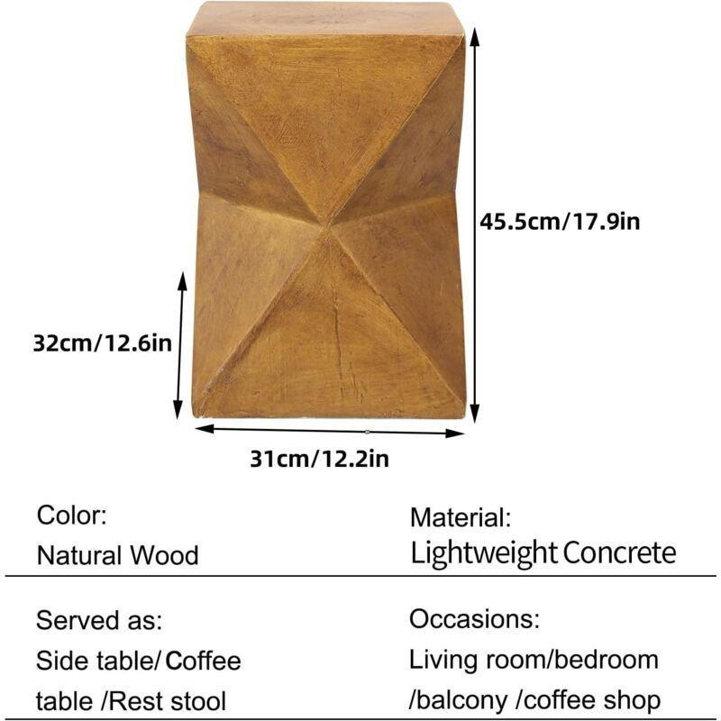 Kahverengi Hafif Beton Geometrik Ahşap Yan Sehpa-31x31x45 cm - 110419