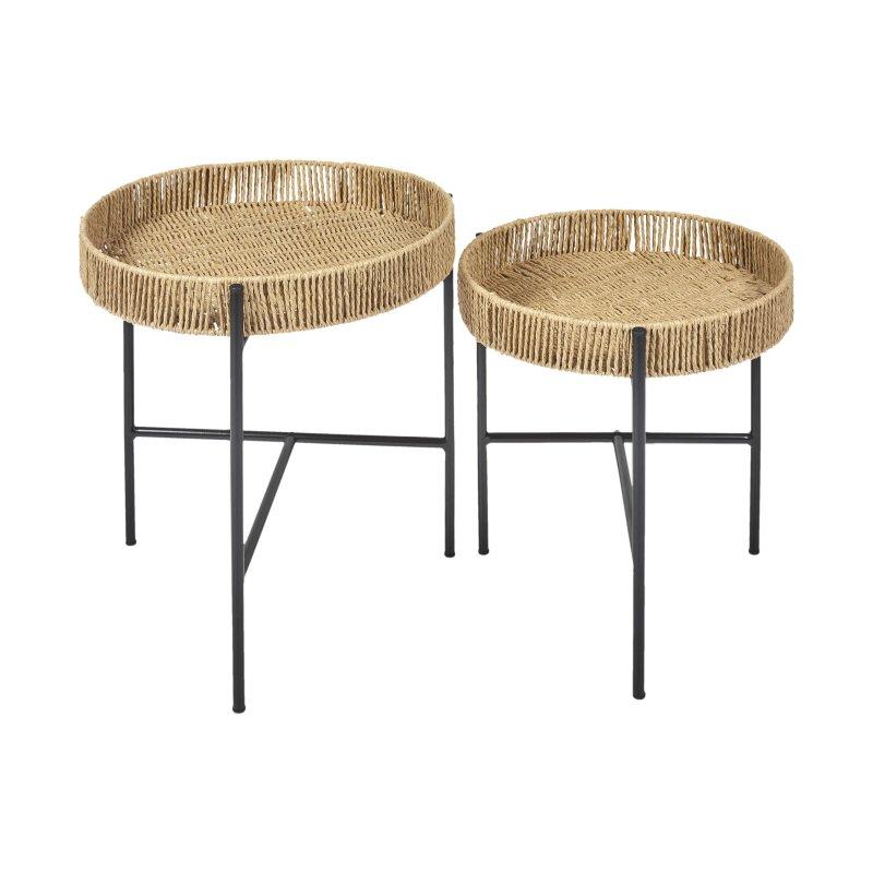 Kahverengi Hasır 2'li Yuvarlak Metal Zigon Sehpa 41 cm - 106510