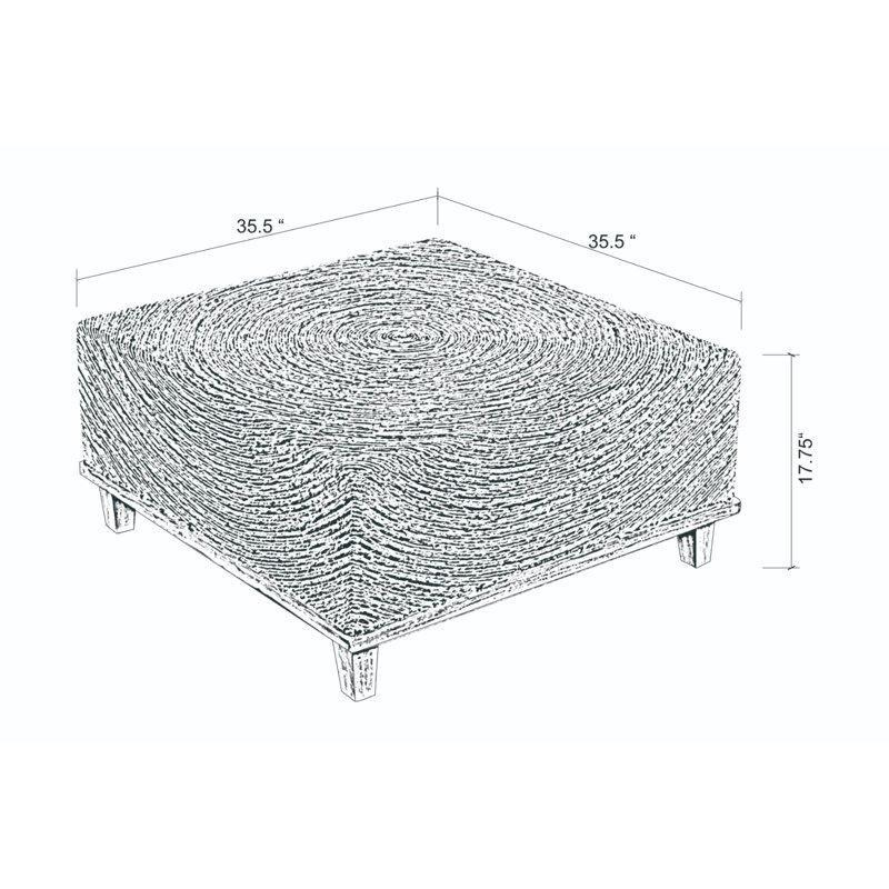 Kahverengi Hasır Bohem Orta Sehpa 90x90 cm Siyah Ayaklı - 105286
