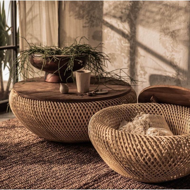 Kahverengi Hasır Rattan Orta Sehpa 80x80x32 cm - 105355