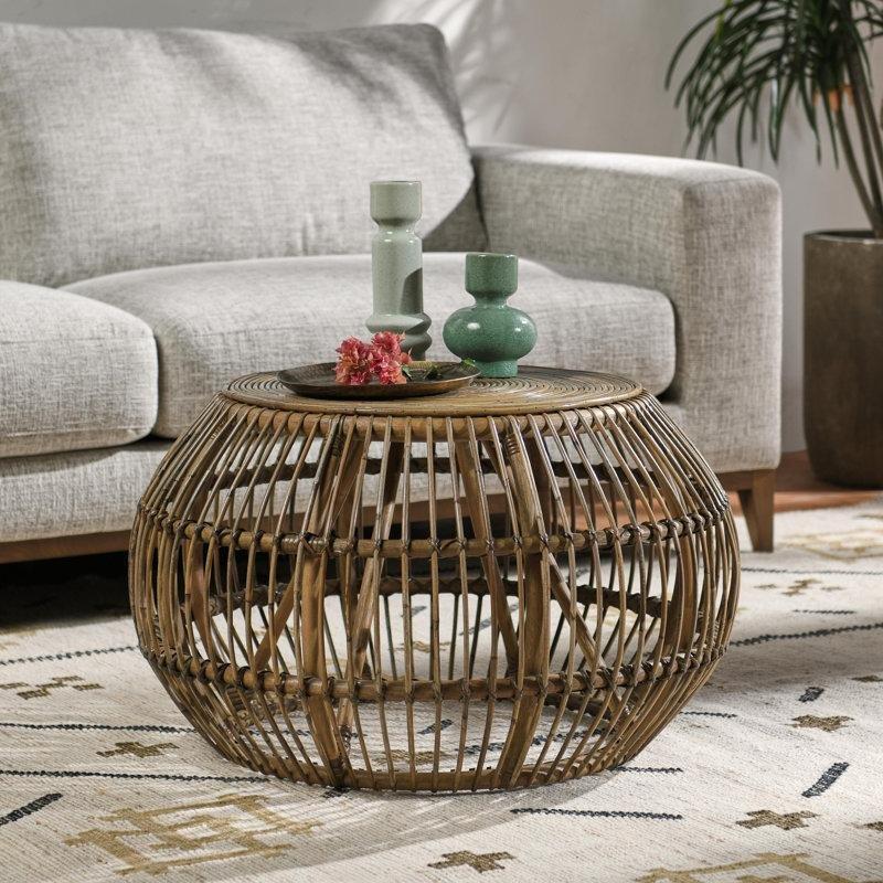 Kahverengi Hasır Yuvarlak Bohem Orta Sehpa 80 cm - 105295