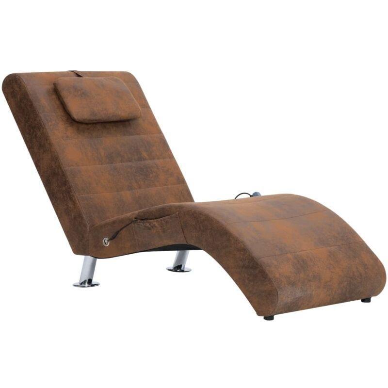 Kahverengi Isıtmalı Masajlı Dinlenme Koltuğu Başlıklı 144 x 59 x 79 cm Suni Süet Deri - 108923