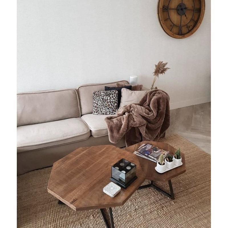 Kahverengi Mango Ağacı Petek Zigon Sehpa 76 cm Siyah Metal Ayaklı - 108466