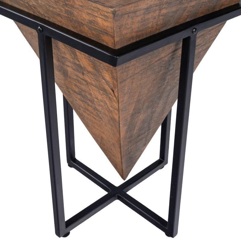 Kahverengi Mango Ağacı Piramit Formlu Üçgen Yan Sehpa-47x31x32 cm - 113172