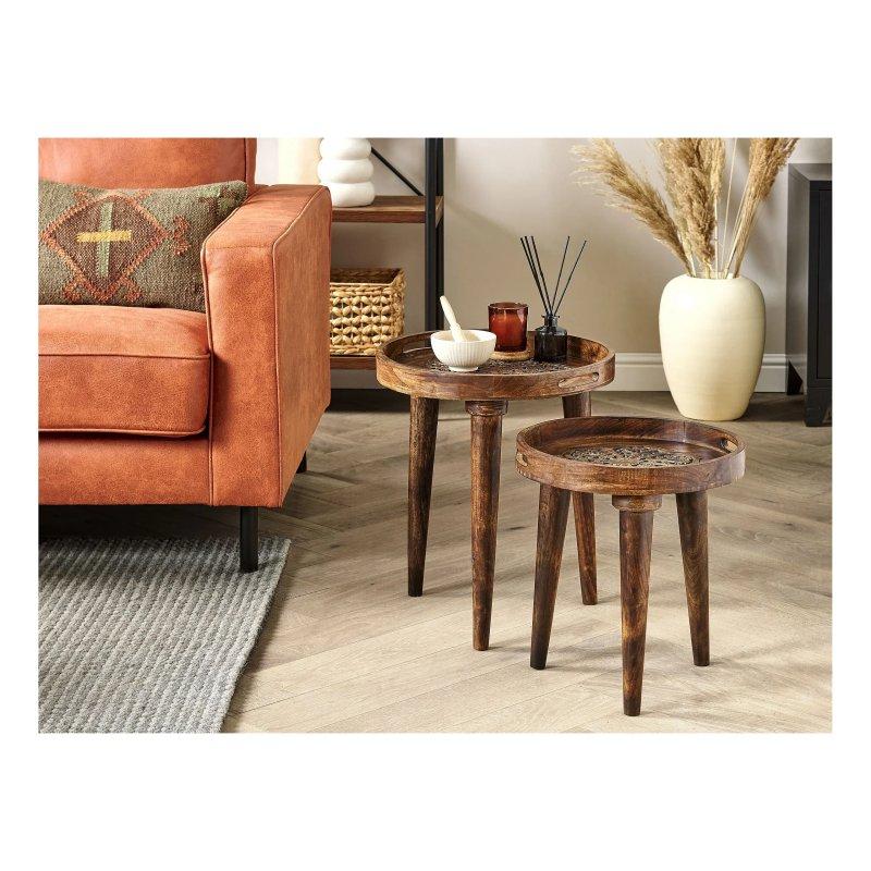Kahverengi Mango Ağacı Zigon Sehpa 40x40x48 cm - 106417