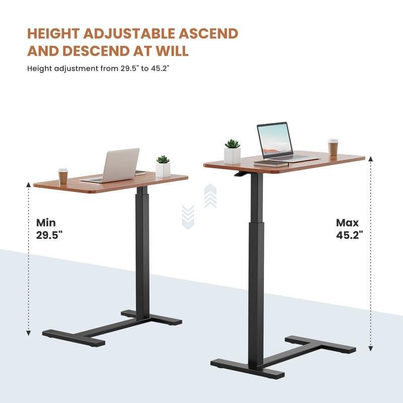 Kahverengi Masif Ahşap Ayarlanabilir Tekerlekli C Ayaklı Laptop Sehpası-72x41 cm - 113376