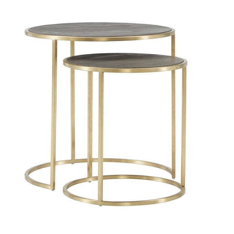Kahverengi Masif Ahşap Gold Pirinç Zigon Sehpa 60x60 cm - 108544