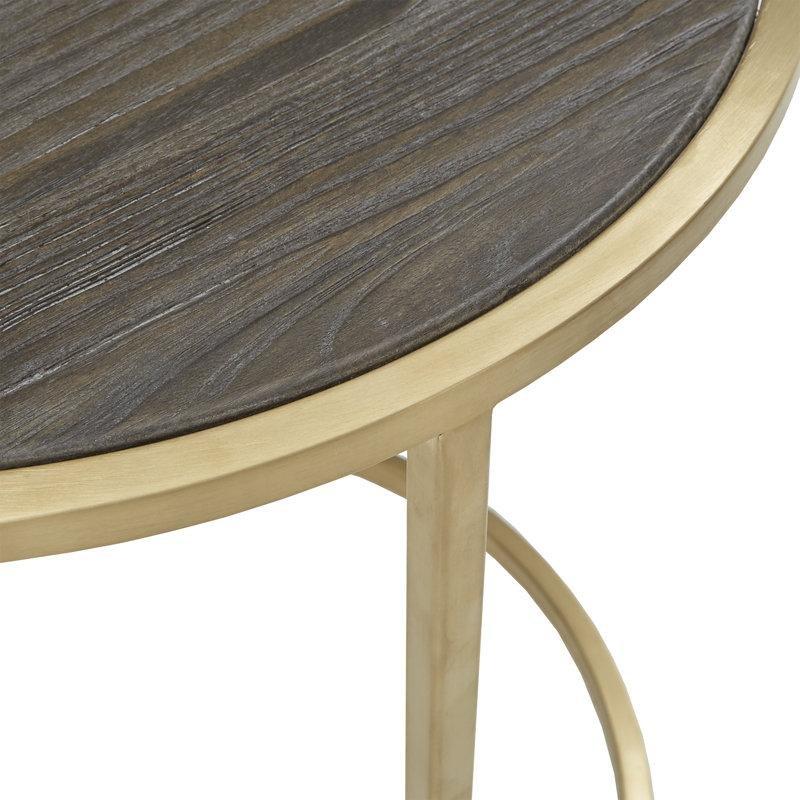 Kahverengi Masif Ahşap Gold Pirinç Zigon Sehpa 60x60 cm - 108544
