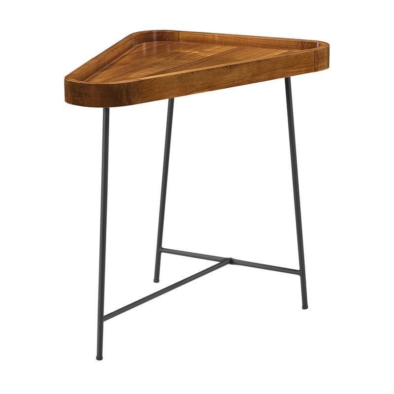 Kahverengi Masif Ahşap Kaplamalı Tepsili Üçgen Yan Sehpa-61x69x51 cm - 113217