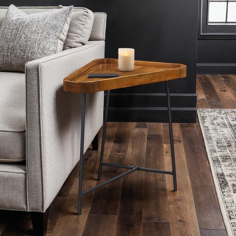 Kahverengi Masif Ahşap Kaplamalı Tepsili Üçgen Yan Sehpa-61x69x51 cm - 113217