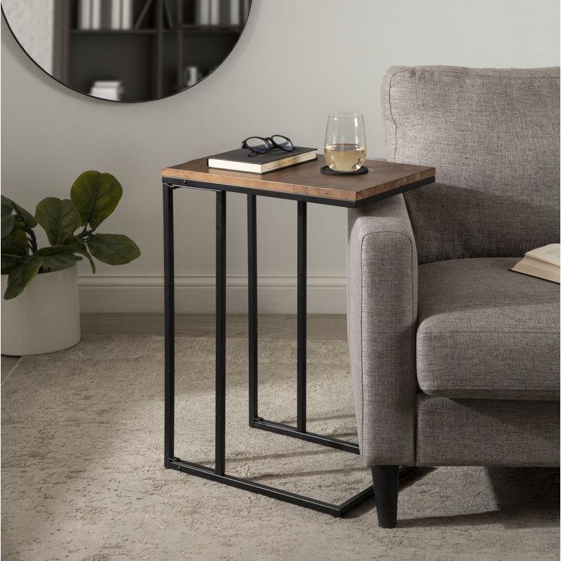Kahverengi Masif Ahşap Tablalı Katlanır C Ayaklı Laptop Sehpası-47x31x68 cm - 113307