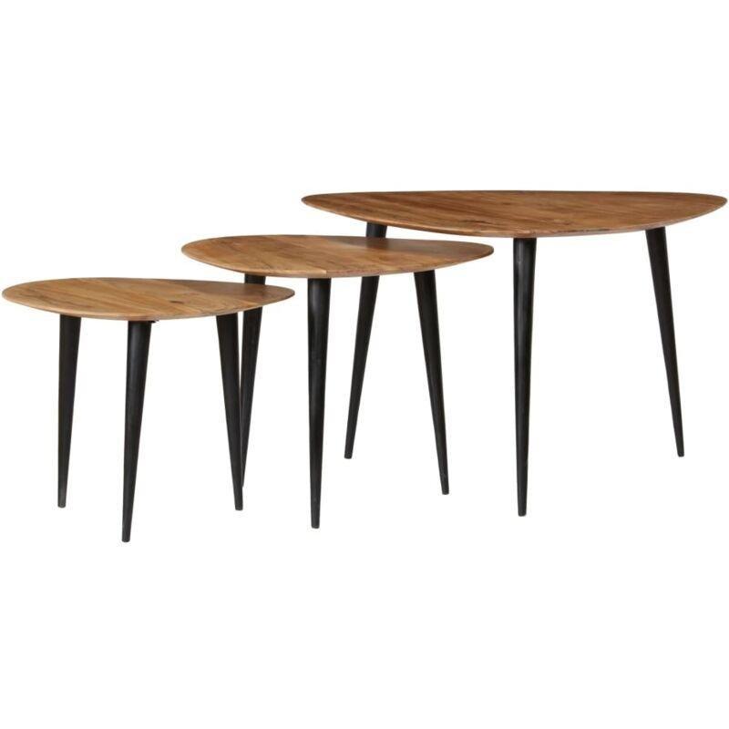 Kahverengi Masif Akasya Ahşap Üçlü Zigon Sehpa 70x70x40 cm - 107030