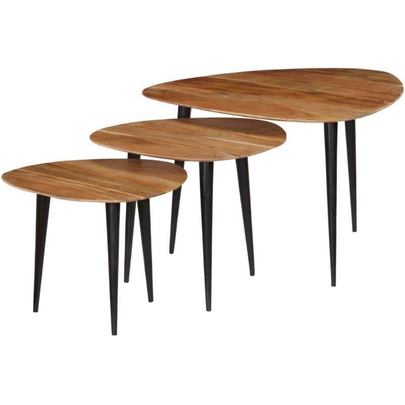 Kahverengi Masif Akasya Ahşap Üçlü Zigon Sehpa 70x70x40 cm - 107030