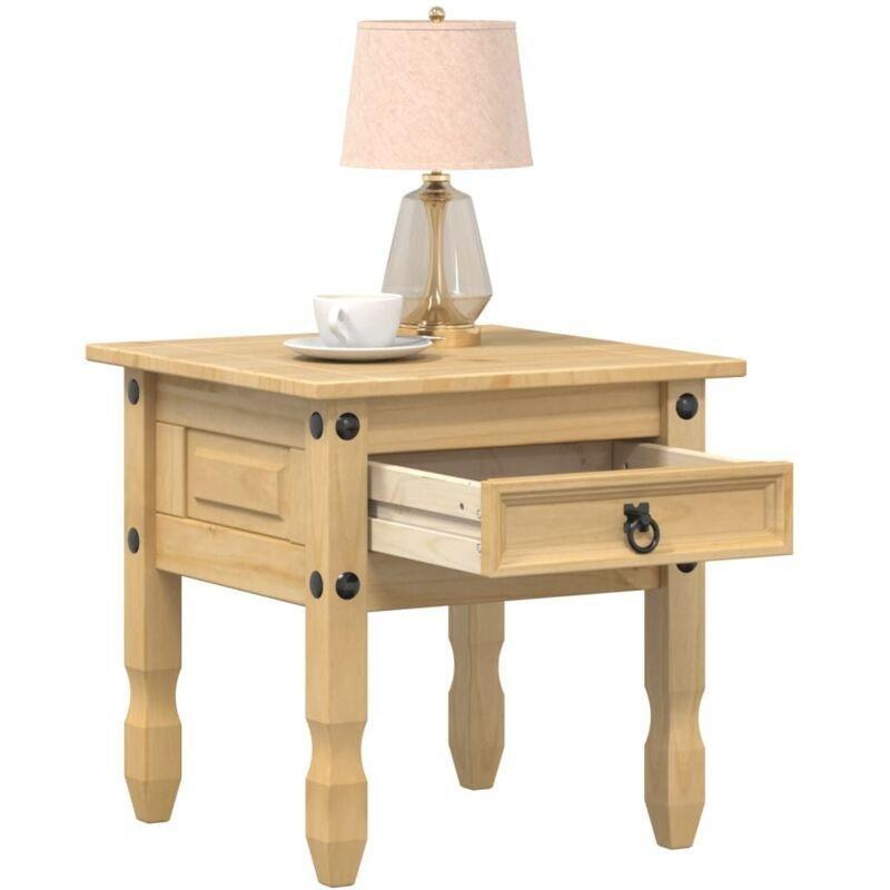 Kahverengi Masif Çam Ahşap Çekmeceli Bohem Yan Sehpa-50x50x50 cm - 111153