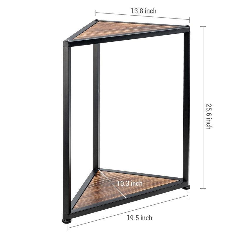 Kahverengi Masif Çam Ahşap Raflı Üçgen Yan Sehpa-66x36x36 cm - 113208